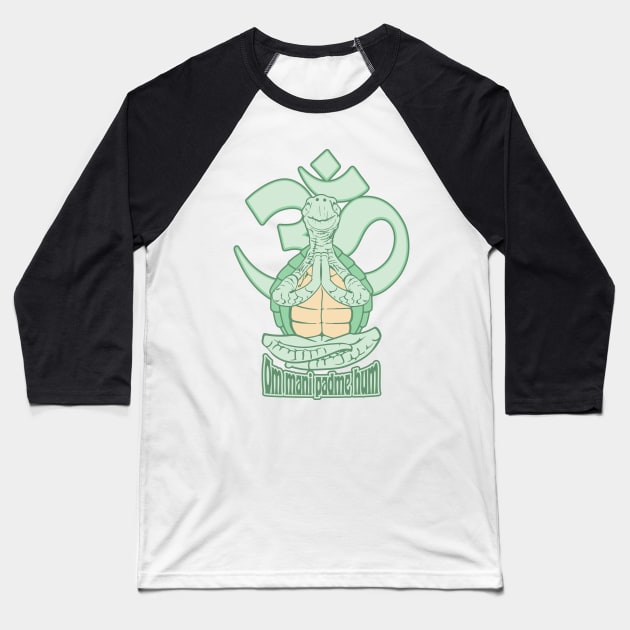 Tortoise Meditating Om Mani Padme Hum Baseball T-Shirt by Renegade Rags